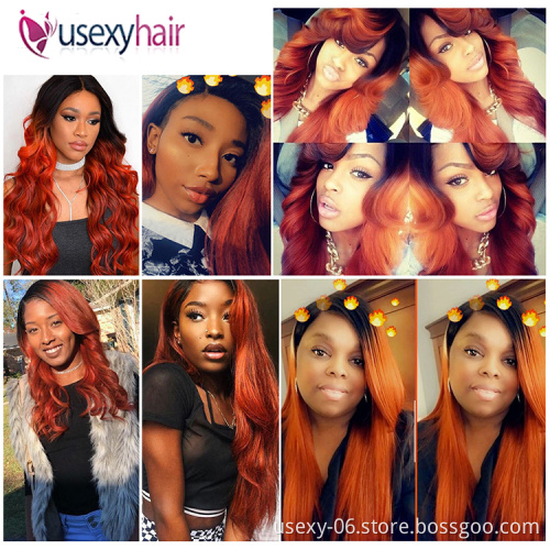 Ombre Weave Bundles With Closure Pre-Colored 1B 350 Burnt Orange Body Wave Virgin Raw Indian Human Hair Bundles